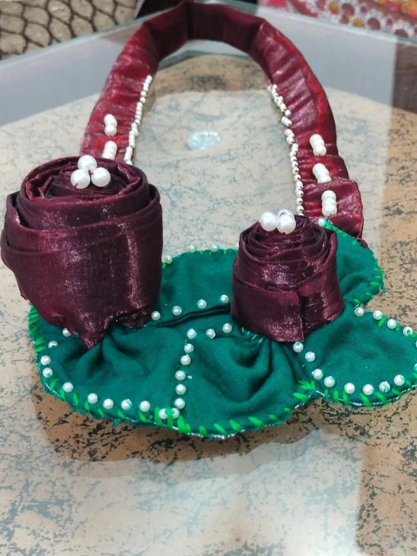 Brown and Green Handmade Fabric Necklace - Image 2