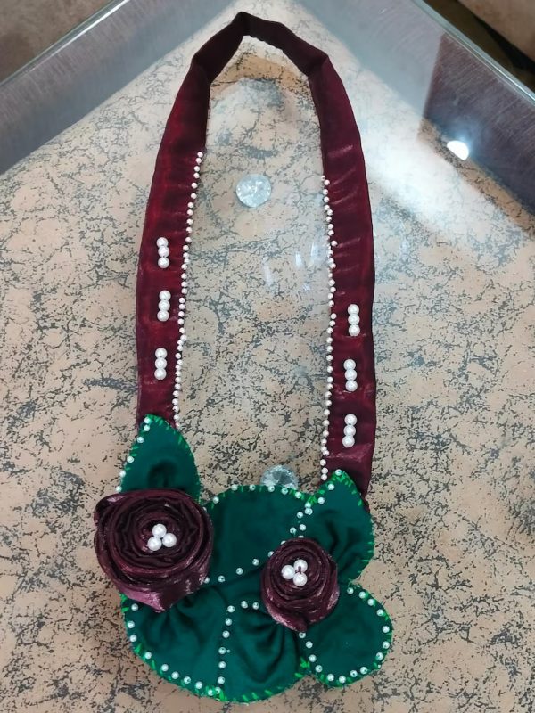 Brown and Green Handmade Fabric Necklace - Image 4