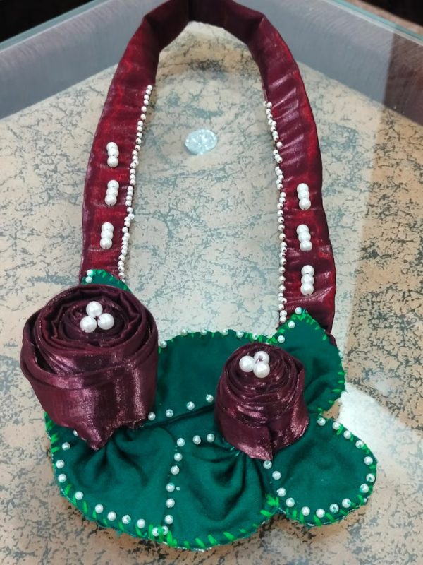 Brown and Green Handmade Fabric Necklace