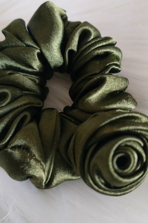 Rose Love Satin Green Scrunchie