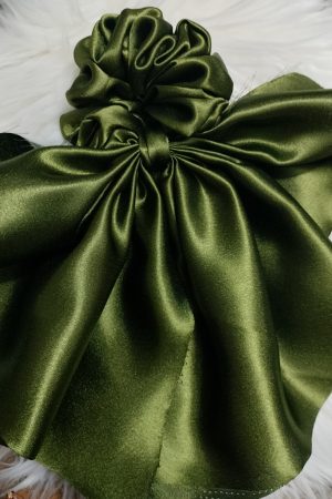 Handmade Satin Fabric Tail Green Scrunchie