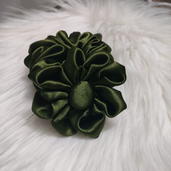 Handmade Satin Flower Green Scrunchie - Image 2