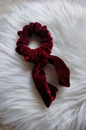 Handmade Long Tail Velvet Maroon Scrunchie