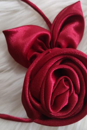 Handcrafted Satin Fabric Round Rose Choker – Maroon