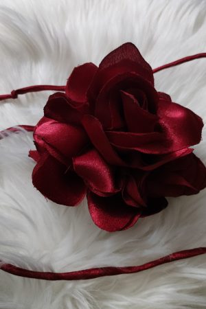 Handcrafted Satin Fabric Rose Choker – Maroon