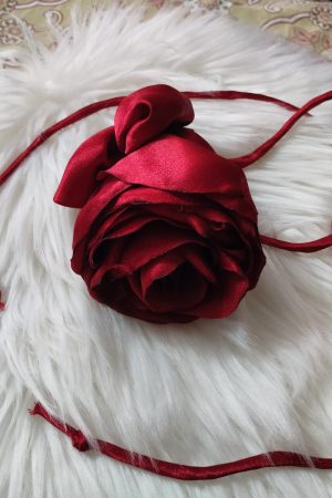 Maroon Floral Rose Satin Choker