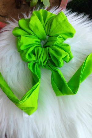 Handmade Long Tail Cotton Parrot Green Scrunchie