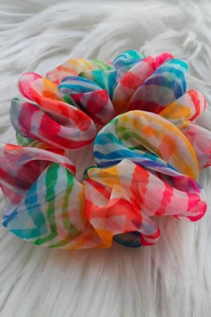 Handmade Floral Printed Organza Scrunchie - Multicolour Regular Size 1