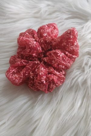 Handmade Floral Net Scrunchie - Pink Regular Size
