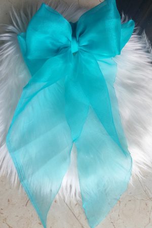 Handcrafted Aquamarine Organza Fabric Bow Tie