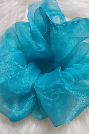 Handmade Floral Organza Scrunchie - Aquamarine Regular Size