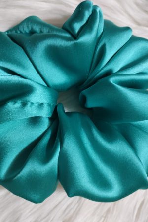 Handmade Floral Satin Scrunchie - Aquamarine Regular Size