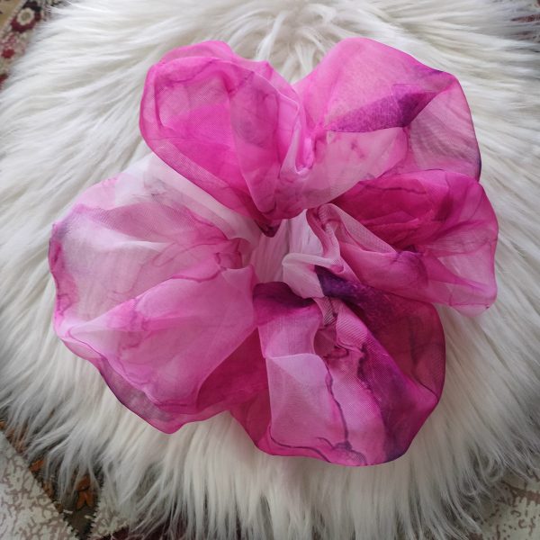 Handmade Floral Organza Scrunchie - Pink Regular Size - Image 3