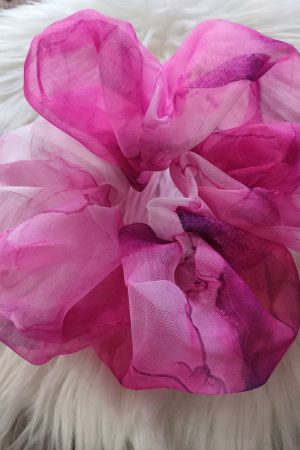 Handmade Floral Organza Scrunchie - Pink Regular Size