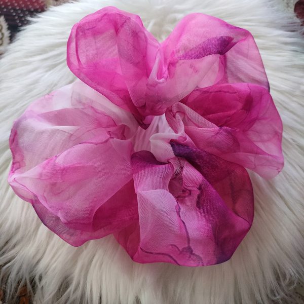 Handmade Floral Organza Scrunchie - Pink Regular Size