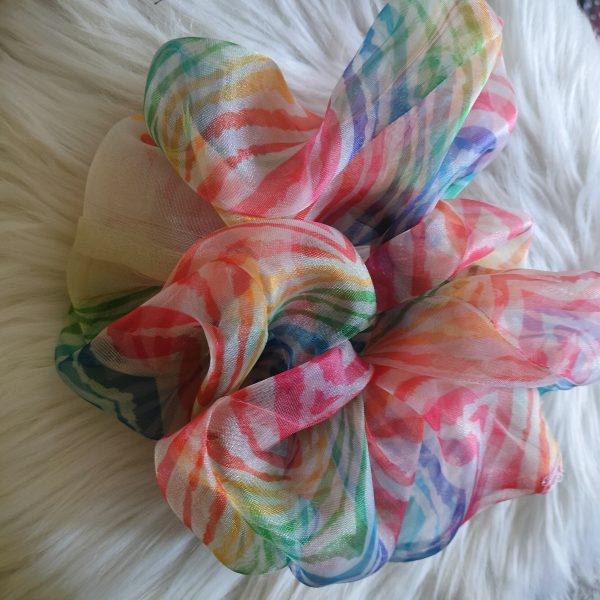 Handmade Floral Printed Organza Scrunchie - Multicolour Regular Size - Image 3