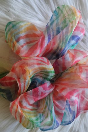 Handmade Floral Printed Organza Scrunchie - Multicolour Regular Size