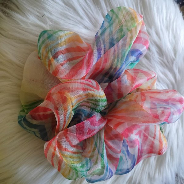 Handmade Floral Printed Organza Scrunchie - Multicolour Regular Size