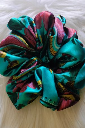Handmade Floral Printed Satin Scrunchie - Multicolour Regular Size