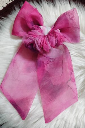 Handmade Floral Printed Organza Fabric Bow Tie - Pink