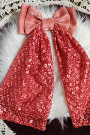 Handmade Floral Printed Organza Fabric Bow Tie - Pink Style 2