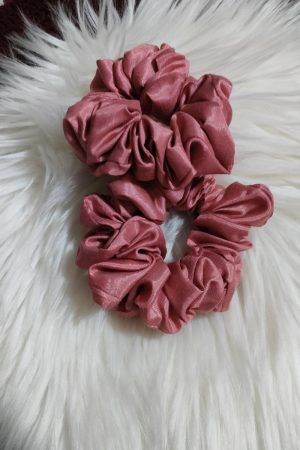 Handmade Floral Satin Set of 2 Scrunchies - Baby Pink